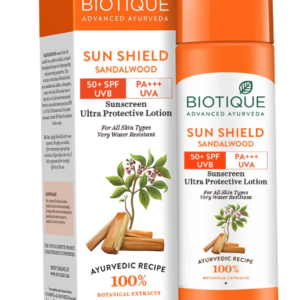 Lotion BIOTIQUE Bio Sandalwood SUN SHIELD - Advanced Ayurveda Sunscreen ultra protection 50+ SPF UVB 120ml
