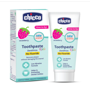Toothpaste KIDS CHICCO 1-6 yrs 50gm Strawberry flavour, fluoride free cavity protection IDA approved, with sticker inside